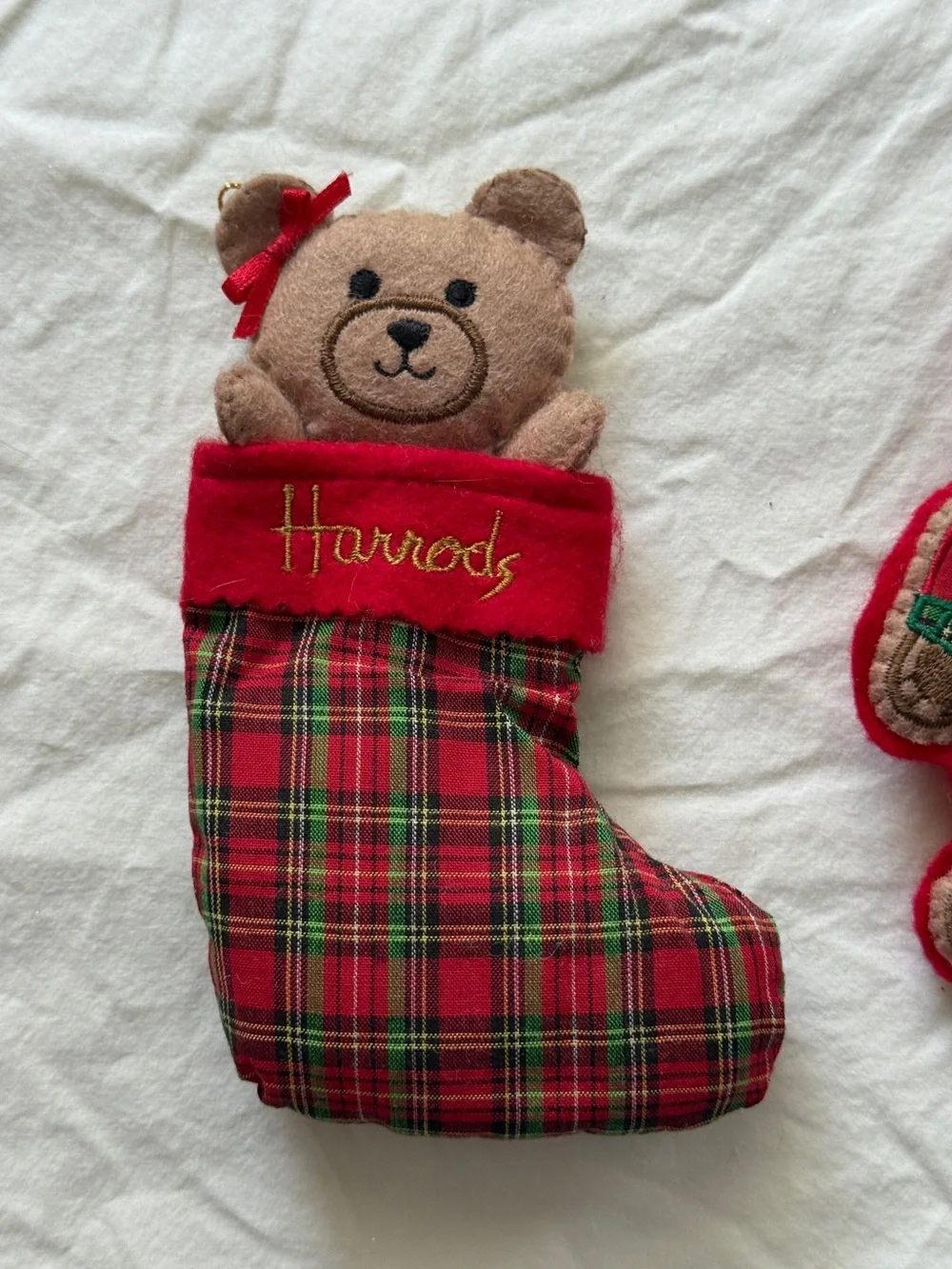 Set of 3 Vintage Early 2000s Harrods Bear Felt Ornaments